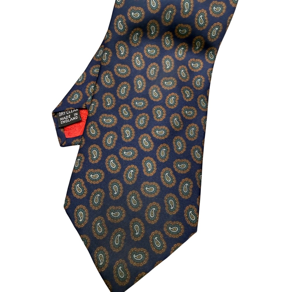 John Comfort London Boyds of Philadelphia Navy Blue Paisley Silk Tie England vtg